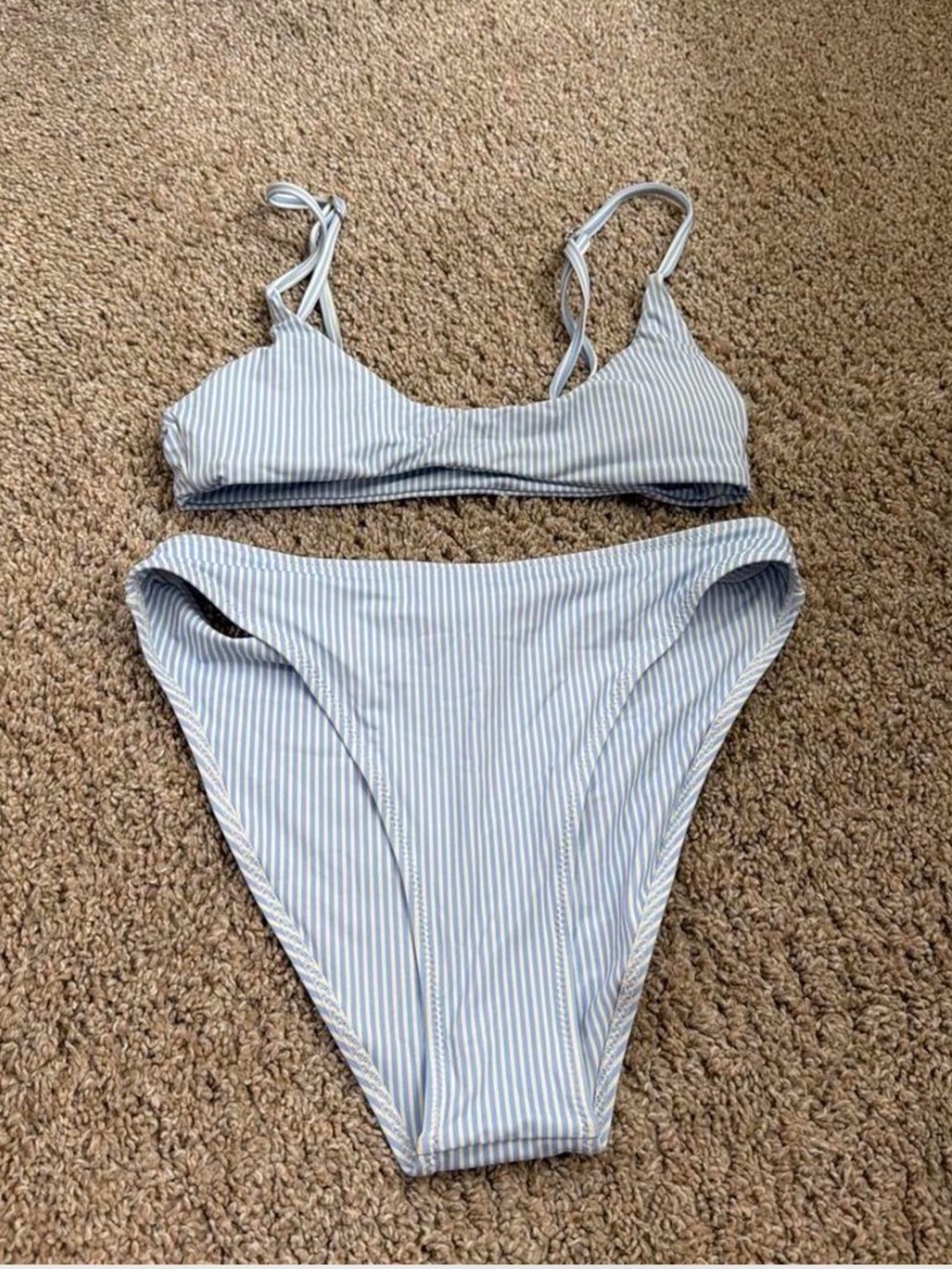 Light Blue & White Striped Bikini Set - Classic Scoop Bralette